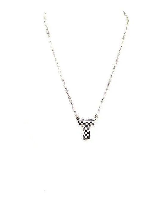 Checkered Bubble Initial Necklace