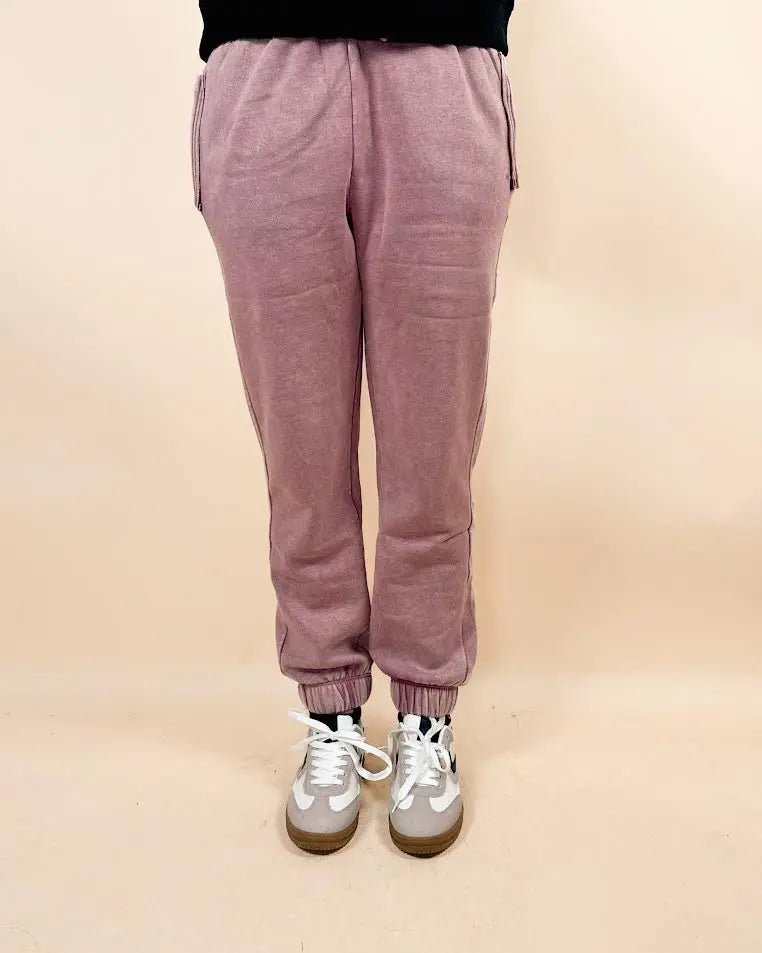 Acid Wash Fleece Joggers With Pockets - LECCE