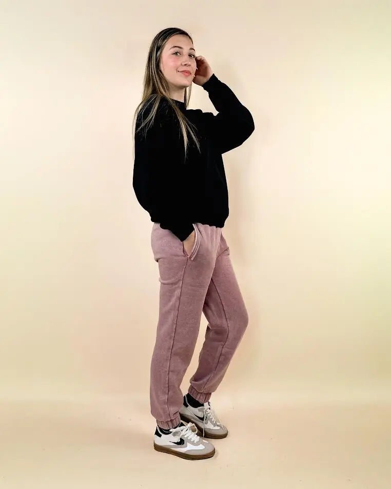 Acid Wash Fleece Joggers With Pockets - LECCE