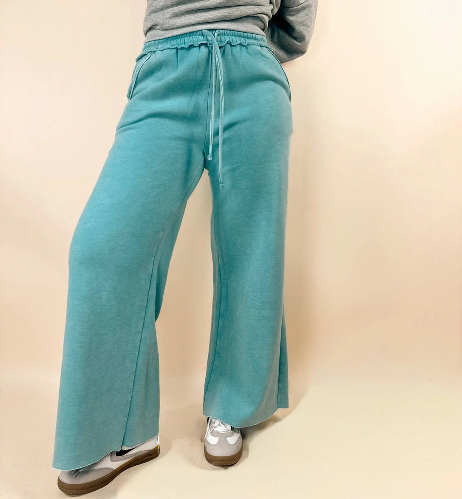 Acid Wash Fleece Palazzo Sweatpants With Pockets - LECCE