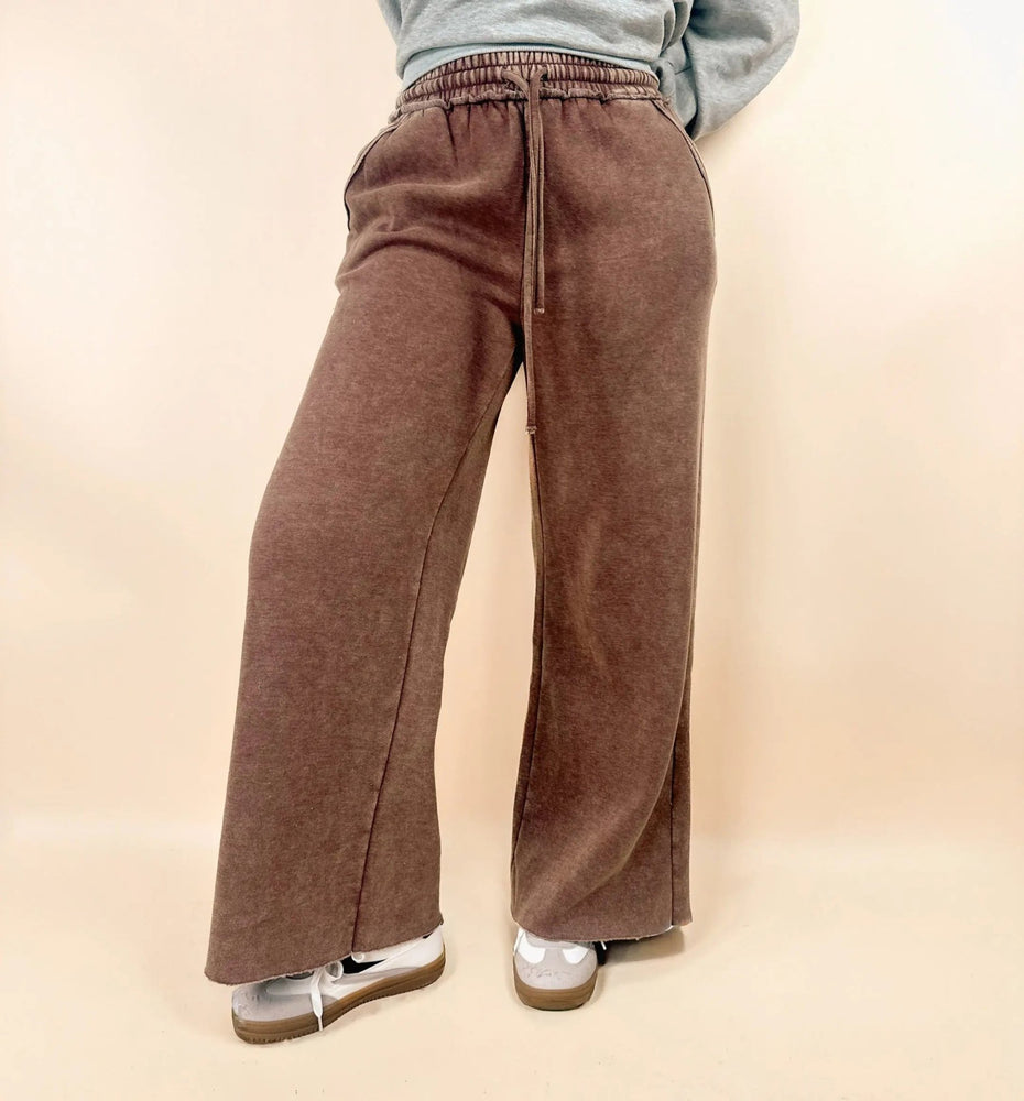 Acid Wash Fleece Palazzo Sweatpants With Pockets - LECCE