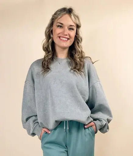 Acid Wash Oversized Fleece Pullover - LECCE