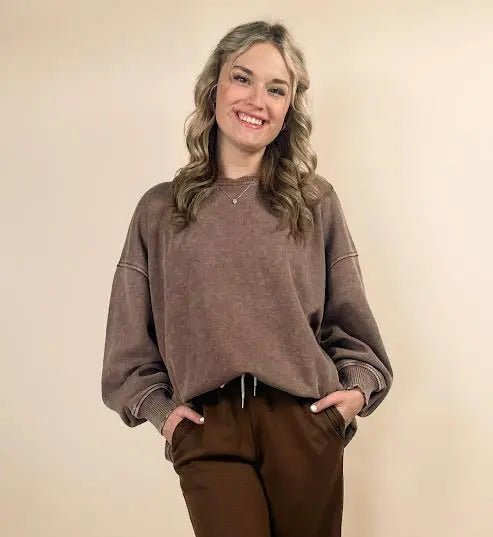 Acid Wash Oversized Fleece Pullover - LECCE
