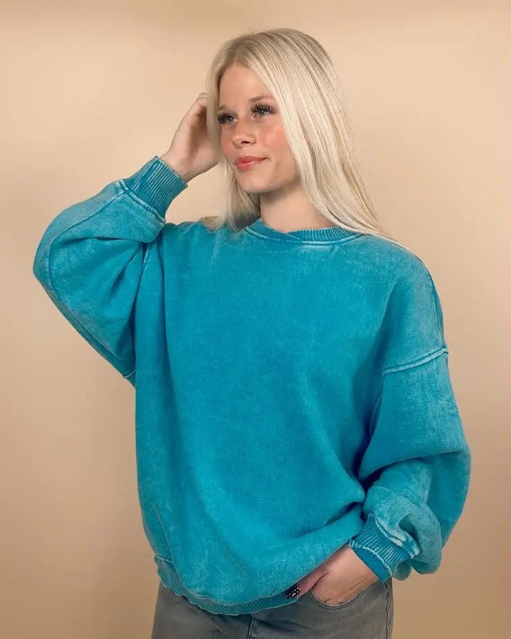 Acid Wash Oversized Fleece Pullover - LECCE