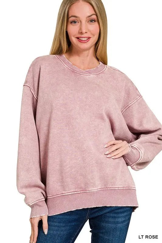 Acid Wash Oversized Fleece Pullover - LECCE