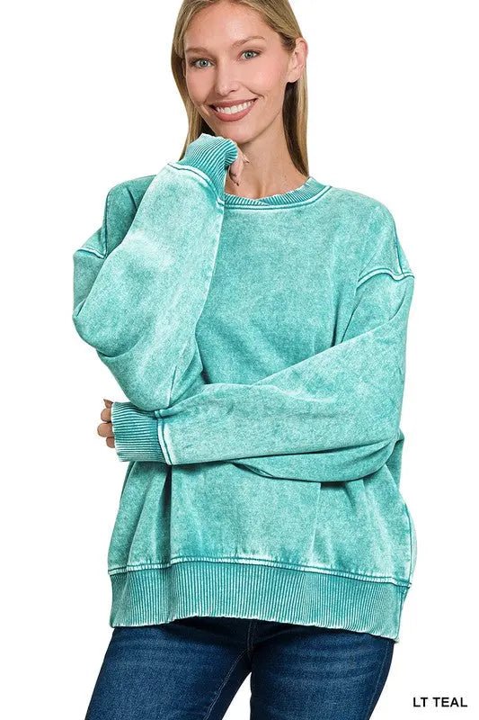 Acid Wash Oversized Fleece Pullover - LECCE