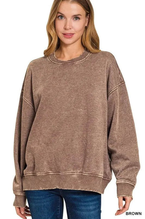 Acid Wash Oversized Fleece Pullover - LECCE
