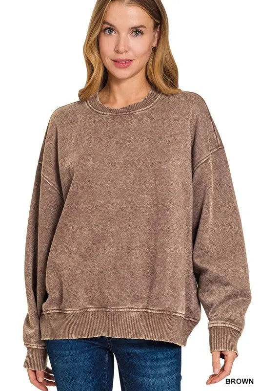 Acid Wash Oversized Fleece Pullover - LECCE