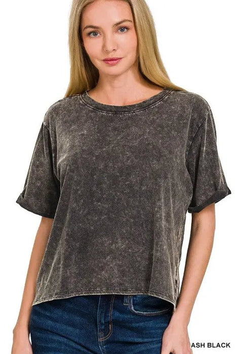 Acid Wash Roll - Short Sleeve Crop Top - LECCE
