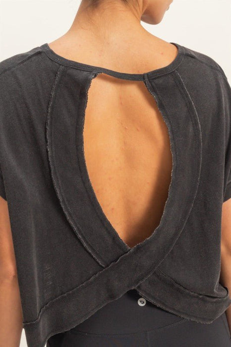Acid Washed Cross Detail Open Back Top - LECCE