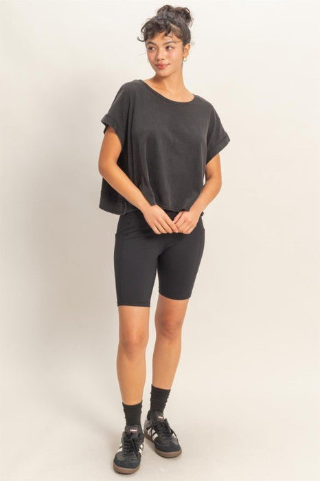 Acid Washed Cross Detail Open Back Top - LECCE
