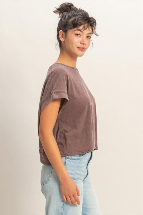 Acid Washed Cross Detail Open Back Top - LECCE