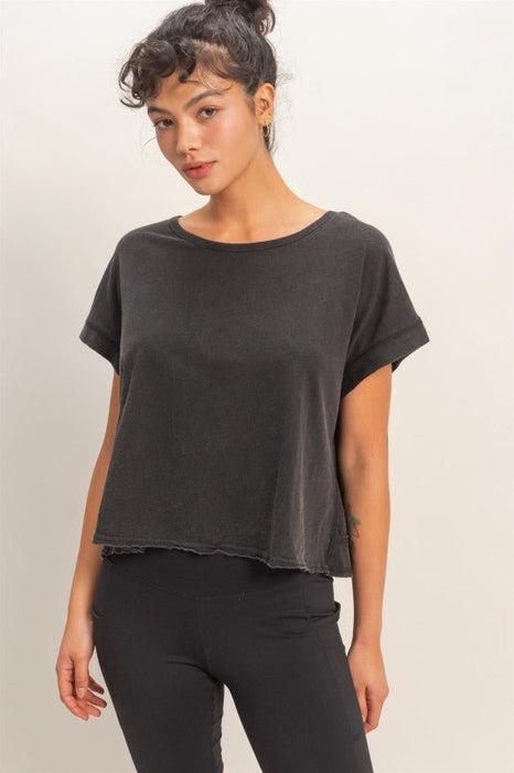 Acid Washed Cross Detail Open Back Top - LECCE