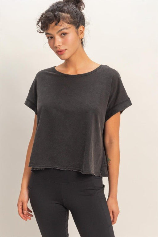 Acid Washed Cross Detail Open Back Top - LECCE