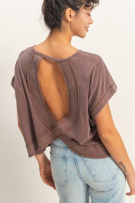 Acid Washed Cross Detail Open Back Top - LECCE