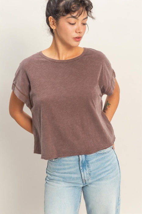 Acid Washed Cross Detail Open Back Top - LECCE