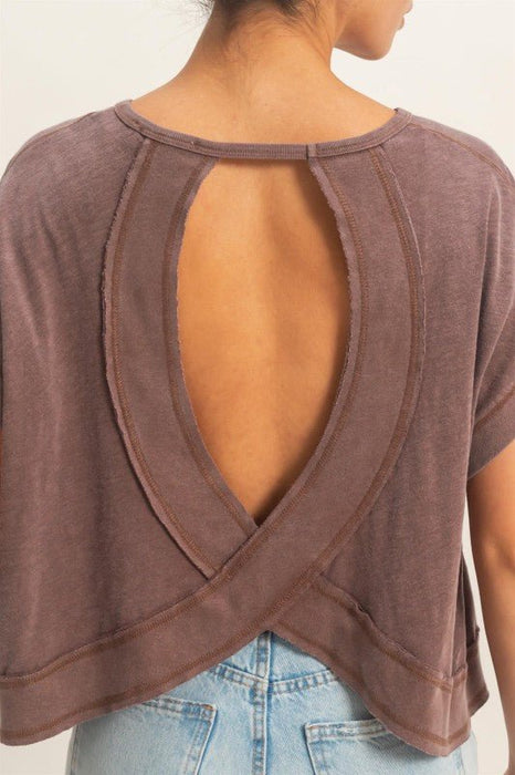 Acid Washed Cross Detail Open Back Top - LECCE