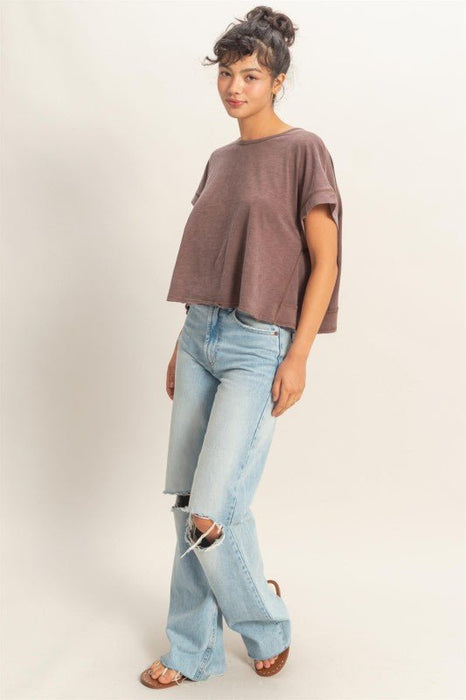 Acid Washed Cross Detail Open Back Top - LECCE