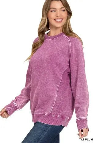 Acid Washed Fleece Sweatshirts Side Rib - LECCE