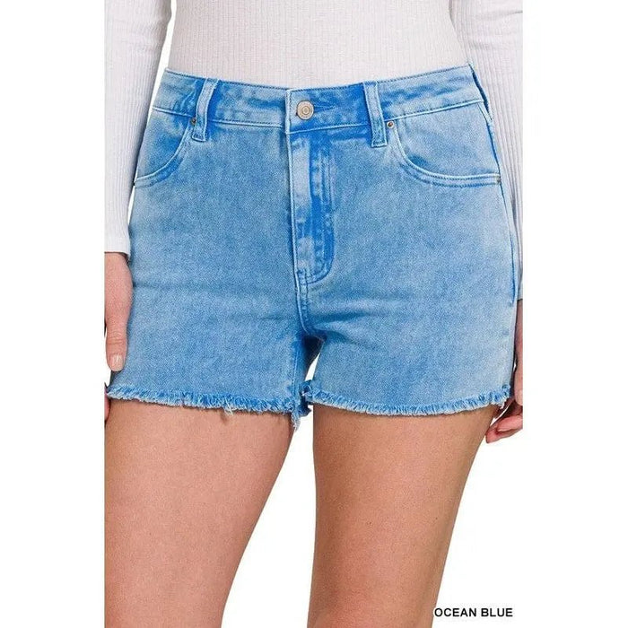Acid Washed Frayed Cutoff Hem Shorts - LECCE