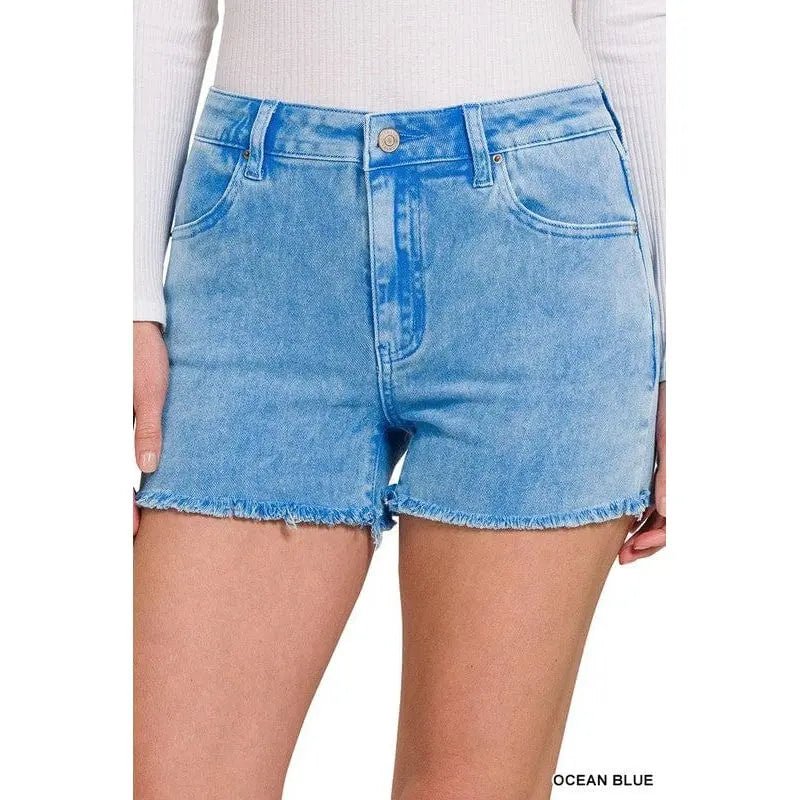 Acid Washed Frayed Cutoff Hem Shorts - LECCE