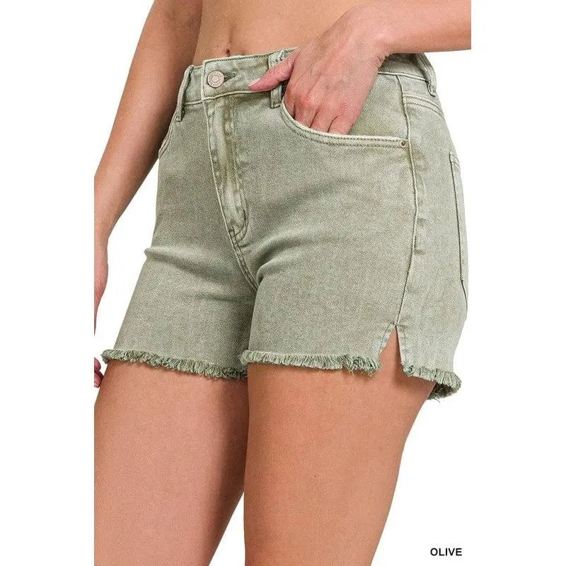 Acid Washed Frayed Cutoff Hem Shorts - LECCE