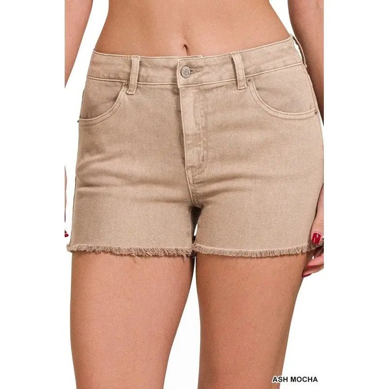 Acid Washed Frayed Cutoff Hem Shorts - LECCE