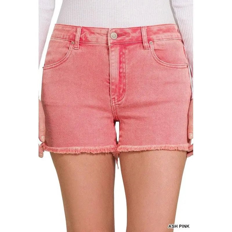 Acid Washed Frayed Cutoff Hem Shorts - LECCE
