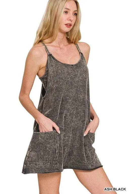 Acid Washed Mini Dress With Built - in Romper Liner - LECCE