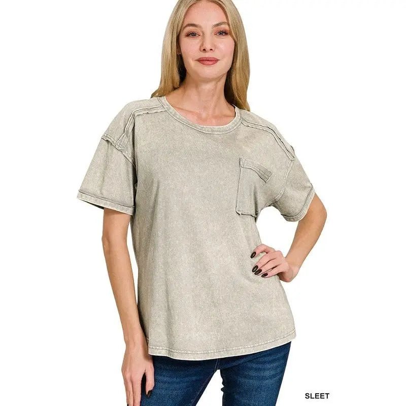 Acid Washed Round Neck T-shirt - LECCE