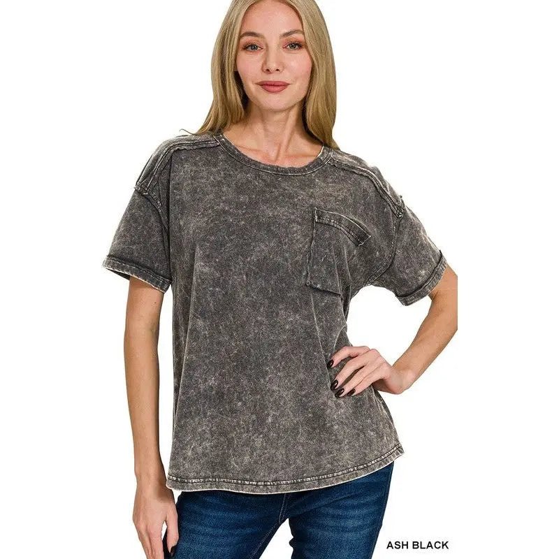 Acid Washed Round Neck T-shirt - LECCE