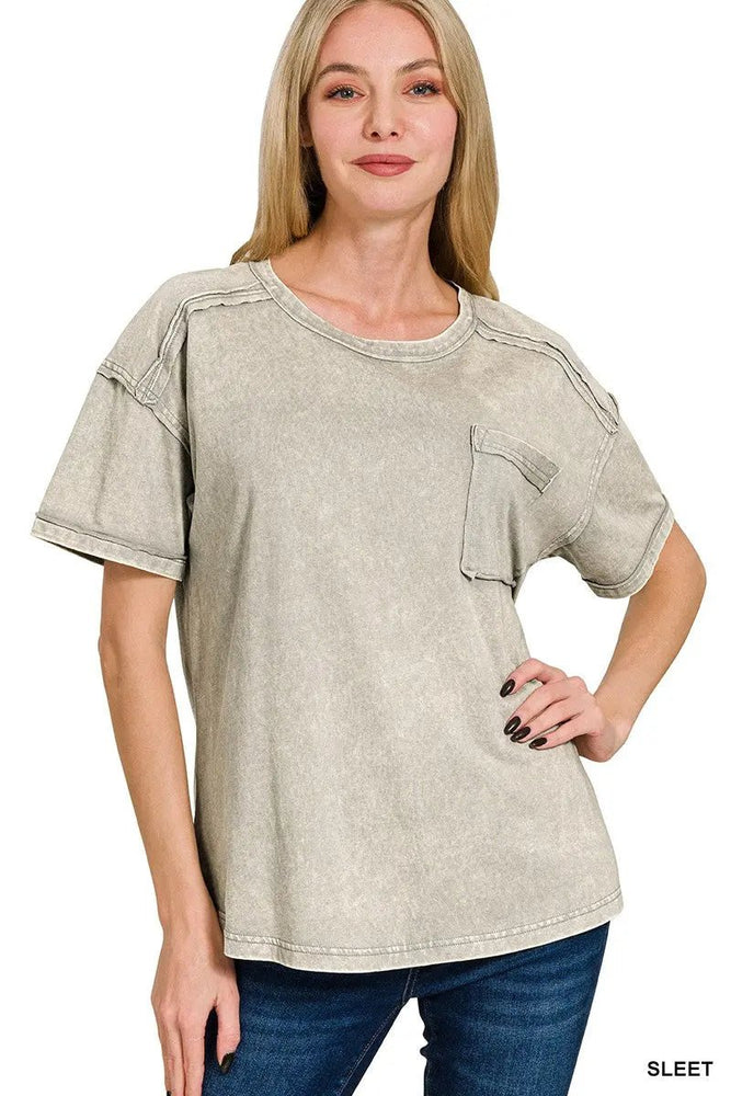 Acid Washed Round Neck T-shirts - LECCE