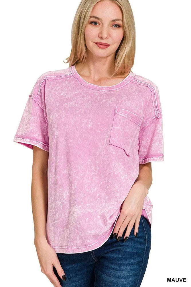 Acid Washed Round Neck T-shirts - LECCE