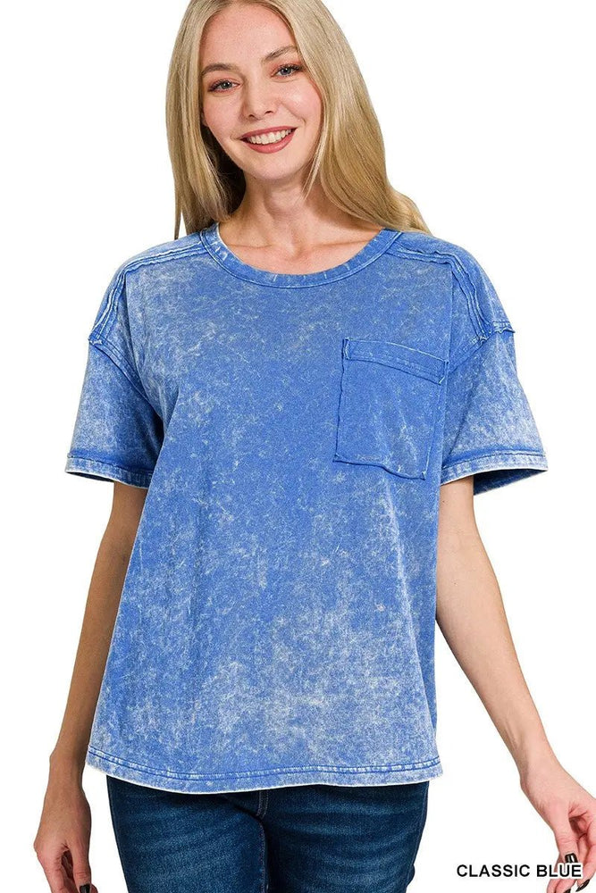 Acid Washed Round Neck T-shirts - LECCE