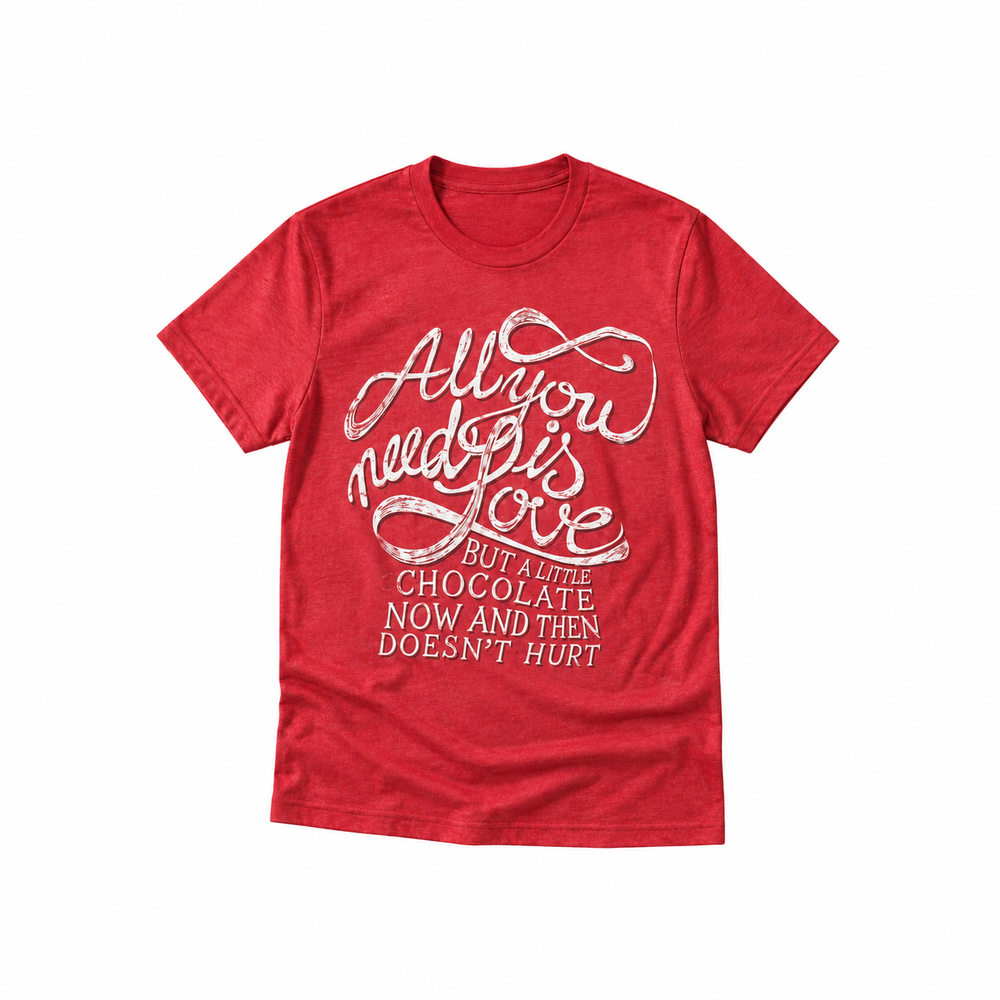 All You Need Is Love Valentine's Graphic Tee centered smaller on pure white background