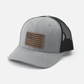 American Flag Hat | Leather Patch Trucker Hat - LECCE