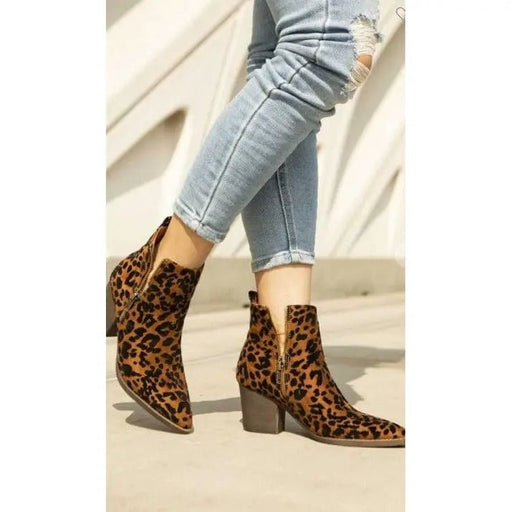 Animal Print Zipper Heel Bootie Shoes - LECCE
