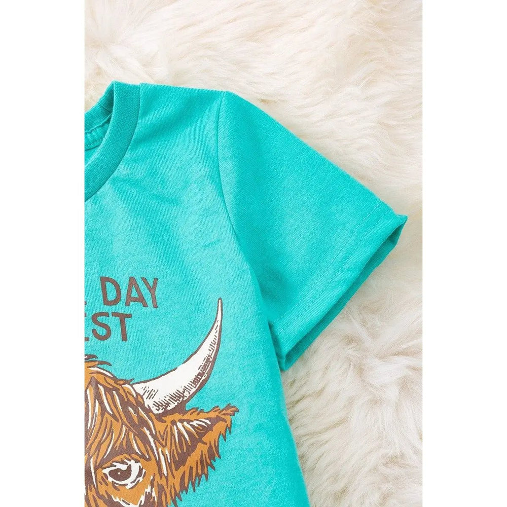 Aqua Highland Cow Printed Boys Tee - shirt - LECCE