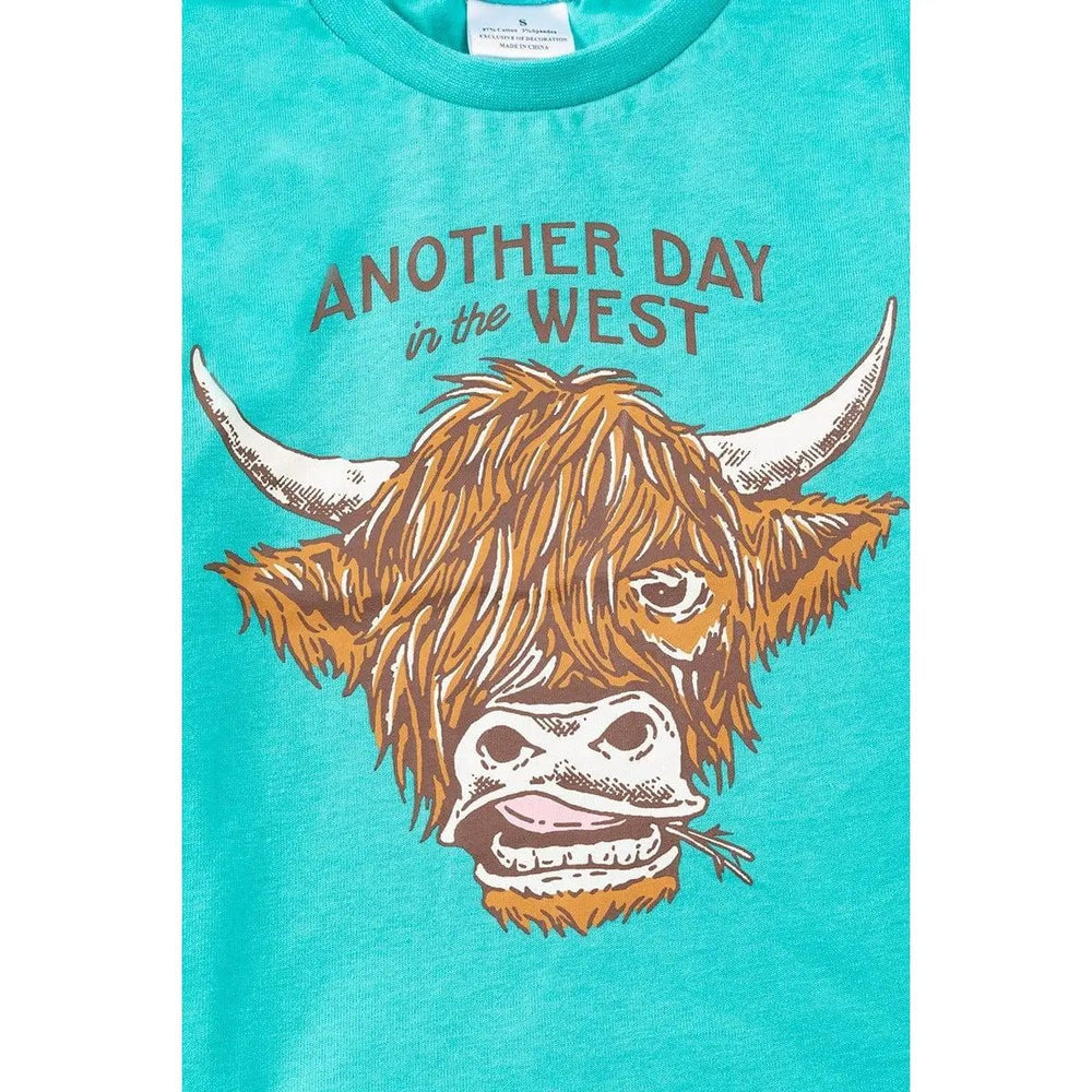 Aqua Highland Cow Printed Boys Tee - shirt - LECCE