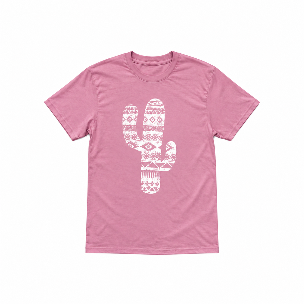 Aztec cactus t-shirt centered smaller on pure white background