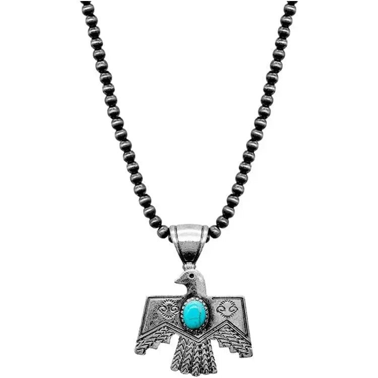 Aztec Gemstone Thunderbird Navajo Pearl Necklace - LECCE