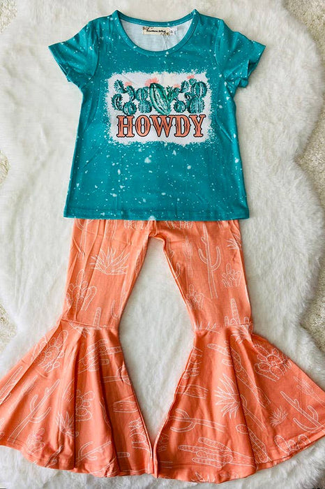HOWDY & Cactus print top bell bottom girls sets
