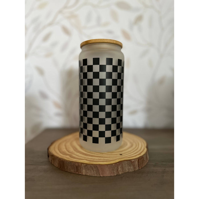 Checkered | 20 oz Glass Tumbler with Bamboo Lid & Straw