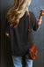 Black Corded V Neck Chest Pocket Loose T-shirt Dear lover