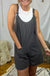 Dark Grey Striped Print Knotted Straps Pocketed Romper Dear lover
