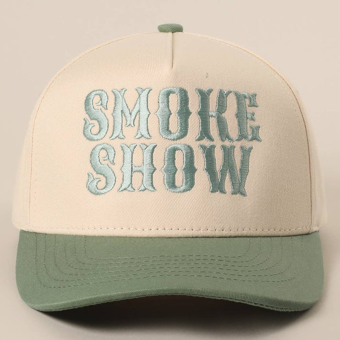 SMOKE SHOW Typographic Embroidery Baseball Cap Fashion City