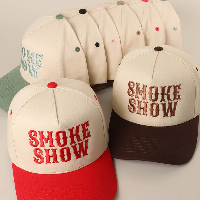 SMOKE SHOW Typographic Embroidery Baseball Cap Fashion City