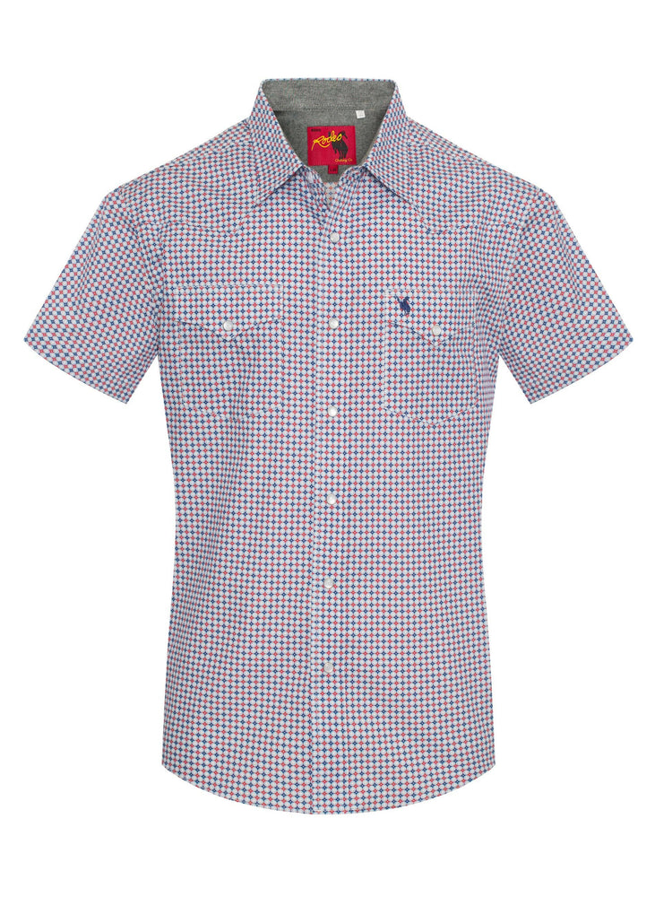 Men's Short Sleeve Pearl Snap Print Shirt-PS100S-1102 Rodeo Clothing