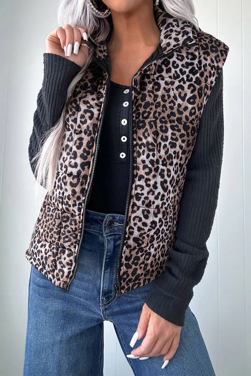 Leopard Quilted Puff Vest Dear lover