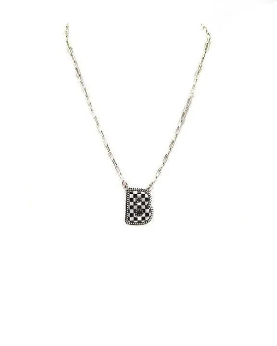 Checkered Bubble Initial Necklace